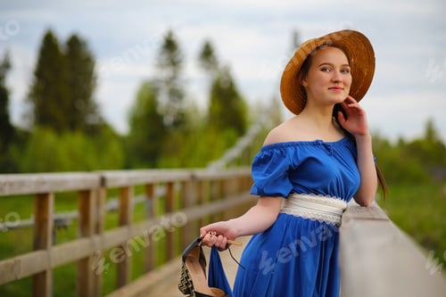 Preview: A Sweet Girl In The Countryside On A Walk In The Sunny Evening