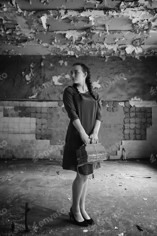 Preview: Retro Girl In The Old House Reading Books And Writing A Story