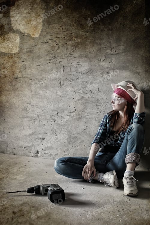 Preview: Wall Building Repairs Woman With Equipment