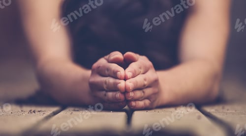 Preview: Hands Woman Doing Yoga Close Up. Mudra. Girl Trains On The Wooden Floor. Beautiful Female Fingers.