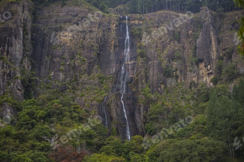 Preview: The Waterfall. The Waterfall With The Mountains In The Country Of Sri Lanka