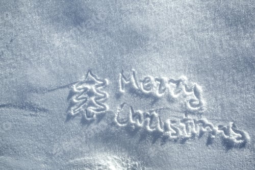 Preview: Hand Written "Merry Christmas" And Christmas Tree Drawing On Snow