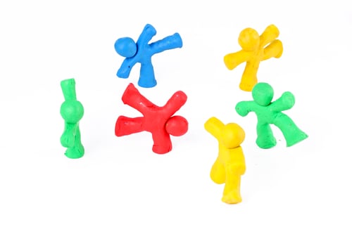Preview: Cheerful Team Of Plasticine Guys Standing In A Circle Ready For Their War Cry