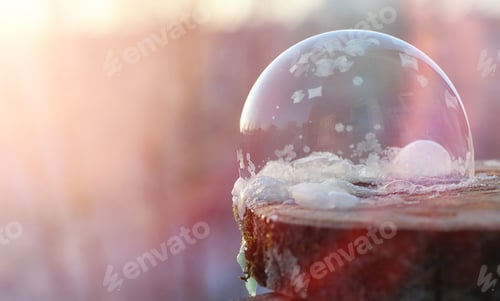 Preview: Soap Bubbles Freeze In The Cold. Winter Soapy Water Freezes In Air.