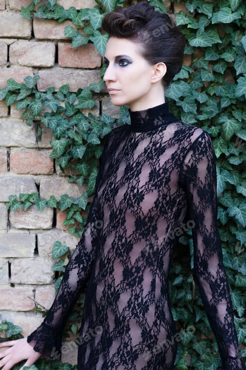 Preview: Beautiful Elegant Fashion Model Posing In The Garden.