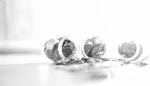 Preview: Coins In A Jar On The Floor. Accumulated Coins On The Floor. Pocket Savings In Piles.
