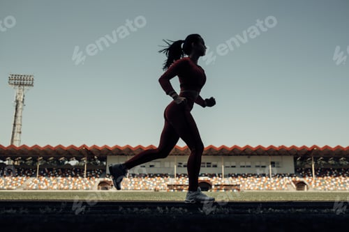 Preview: Portrait Of One Sports Fitness Girl Dressed Fashion Sportswear Outfit Doing Jogging And Run At The