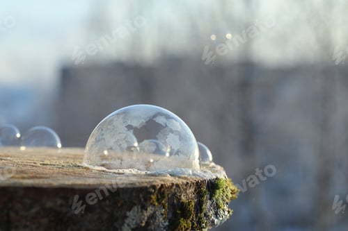 Preview: Soap Bubbles Freeze In The Cold. Winter Soapy Water Freezes In Air.
