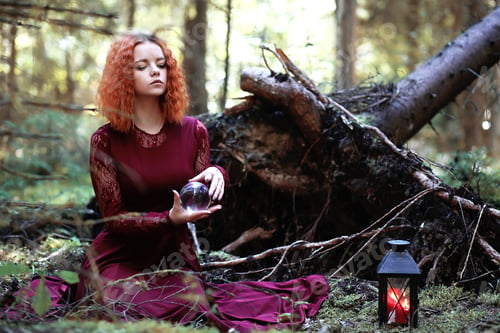 Preview: The Red-Haired Witch Holds A Ritual With A Crystal Ball In The Forest