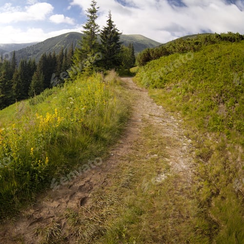 Preview: Summer Landscape In Mountains And The Dark Blue Sky With Clouds