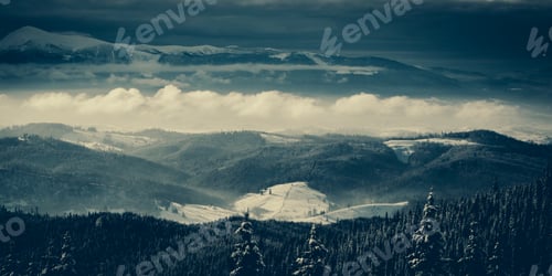 Preview: Panoramic View Over Carpathian Mountains In Wintertime.