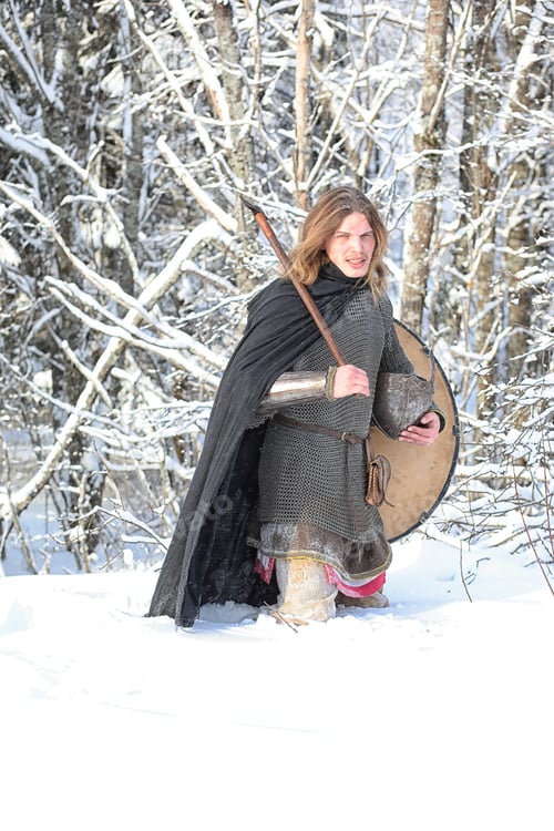 Preview: Defender The Young Warrior In Mail Armor Armed With A Sword And An Ax