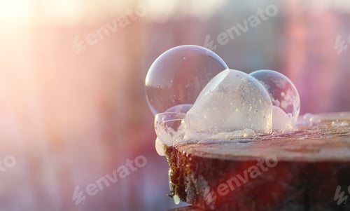 Preview: Soap Bubbles Freeze In The Cold. Winter Soapy Water Freezes In Air.