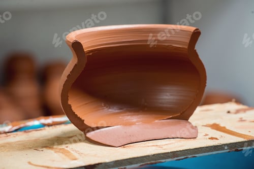 Terracotta Clay Pot in Progress on Table