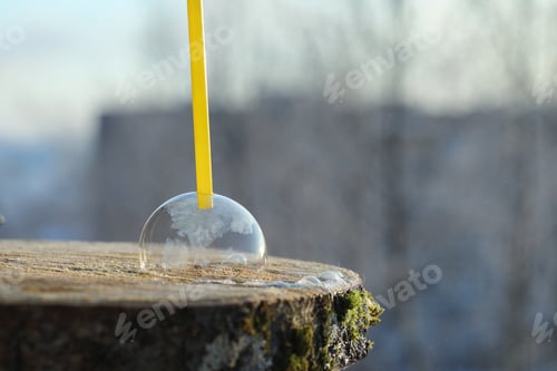 Preview: Soap Bubbles Freeze In The Cold. Winter Soapy Water Freezes In Air.
