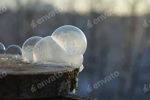 Preview: Soap Bubbles Freeze In The Cold. Winter Soapy Water Freezes In Air.