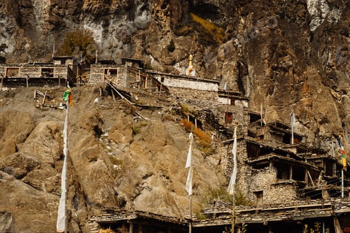 Preview: Traditional Stone Build Village Of Manang. Mountains In The Background. Annapurna Region, Nepal.