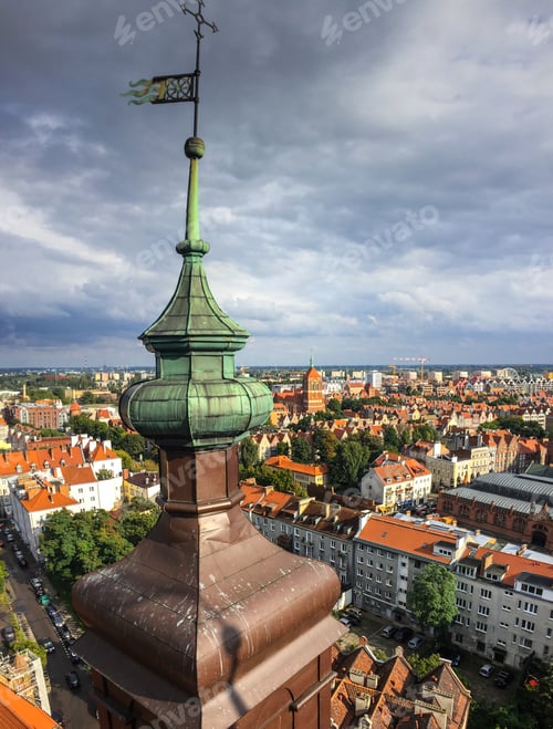 Preview: Cityscape Aerial View On The Old Town On The Sunset In Gdansk, Poland