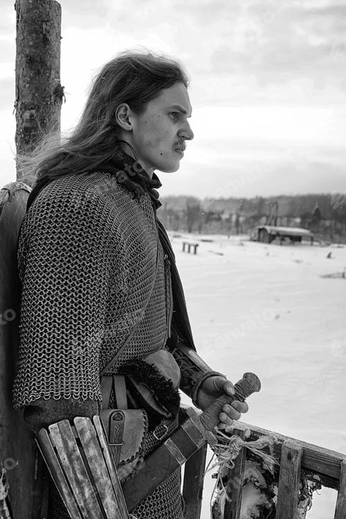 Preview: Defender The Young Warrior In Mail Armor Armed With A Sword And An Ax