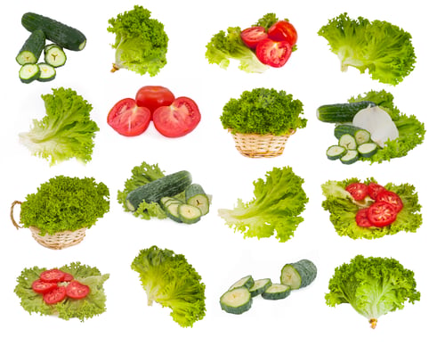 Preview: Lettuce, Cucumber And Tomatoes Set, Isolated On The White Background