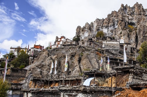 Preview: Traditional Stone Build Village Of Manang. Mountains In The Background. Annapurna Region, Nepal.