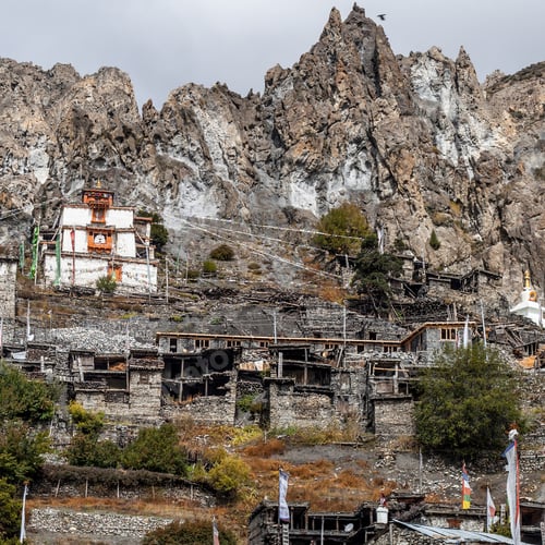 Preview: Traditional Stone Build Village Of Manang. Mountains In The Background. Annapurna Region, Nepal.