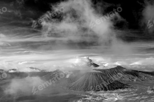 Preview: Early Morning Black And White Landscape Of Crater Bromo , Java Island, Indonesia