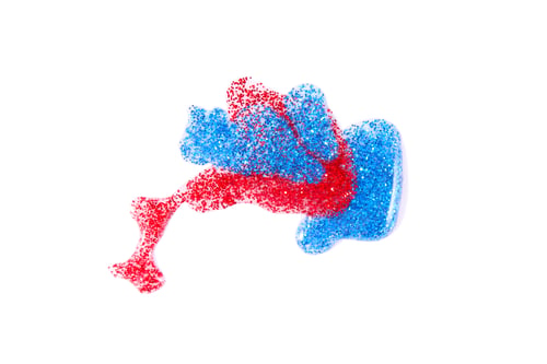 Preview: Red And Blue Shimmering Nail Polish On White Background Red And Blue Shimmering Nail Polish On