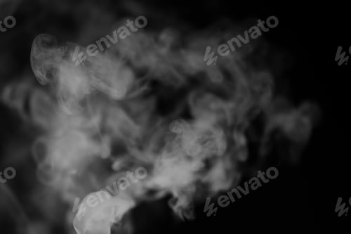 Preview: White Smoke On A Black Background. Texture Of Smoke. Clubs Of White Smoke On A Dark Background For