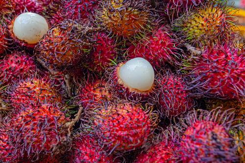 Preview: Fresh Rambutan Exotic Fruit In Market In Malaysia