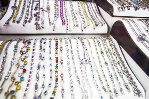 Preview: Silver Bracelet With Colourful Stones In Egyptian Market