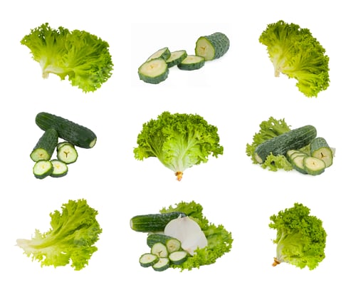 Preview: Lettuce And Sliced Cucumber, Set Isolated