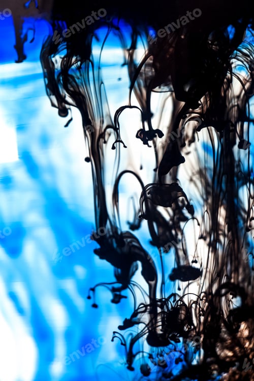 Preview: Blue And Black Liquid In Water Making Abstract Forms