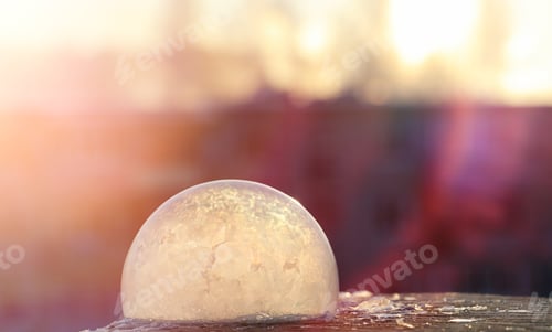Preview: Soap Bubbles Freeze In The Cold. Winter Soapy Water Freezes In Air.
