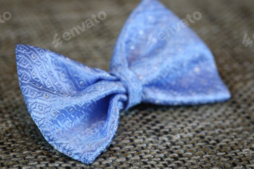 Preview: Close-up of a Blue Patterned Silk Bowtie