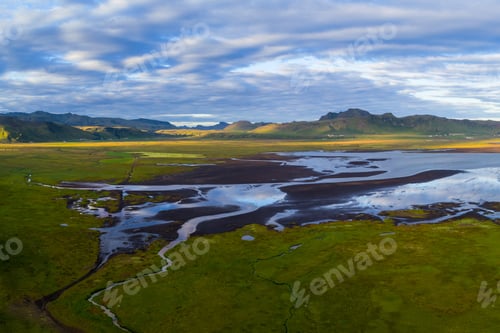 Preview: Coastline Near Vik Rocks In Iceland , Sunset Time