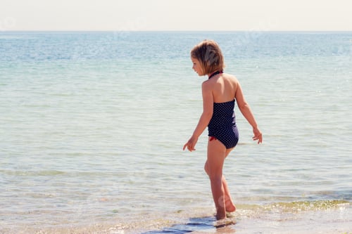Preview: Funny Little Girl On The Beach, Selective Focus.
