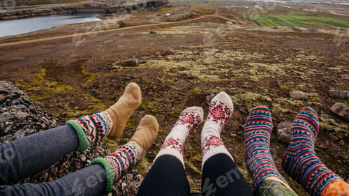 Preview: Legs In Socks With Beautiful Ornament , On The Iceland Nature And Moss