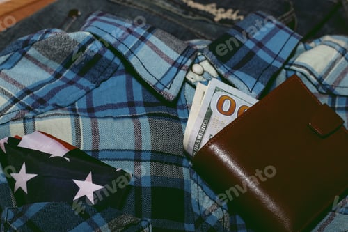 Preview: Wallet with Cash on Plaid Shirt and Jeans