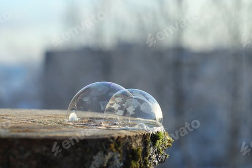 Preview: Soap Bubbles Freeze In The Cold. Winter Soapy Water Freezes In Air.