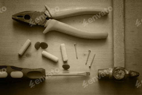 Preview: Set Of Screwdriver Pliers Hammer Nails