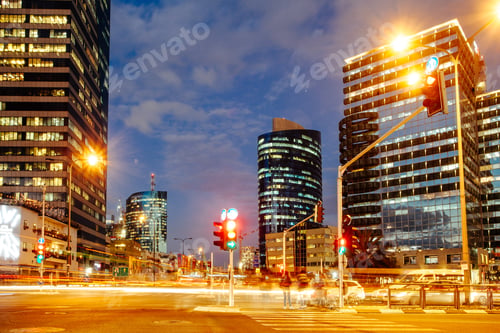 Preview: Tel Aviv At Night, Skyscraper Construction Sites And Traffic In Tel Aviv