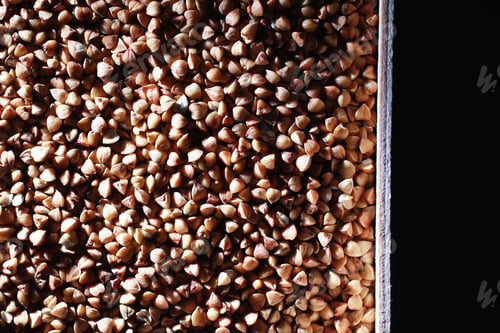 Preview: A Set Of Grain Cereals. Rice, Buckwheat And Millet Groats In Wooden Tray. A Grocery Set Of Cereals