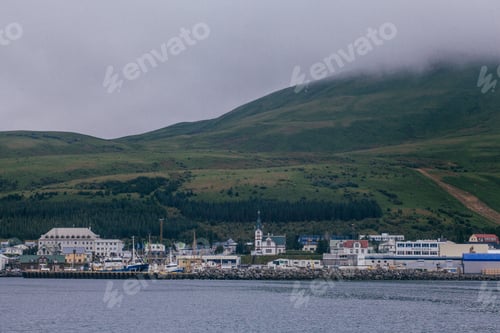 Preview: Husavik, Iceland - August 17, 2017: Beautiful View Of The Historic Town Of Husavik With Traditional