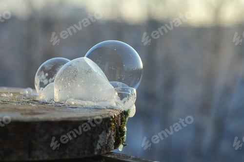 Preview: Soap Bubbles Freeze In The Cold. Winter Soapy Water Freezes In Air.