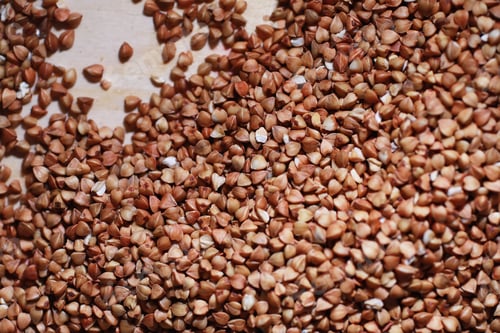 Preview: A Set Of Grain Cereals. Rice, Buckwheat And Millet Groats In Wooden Tray. A Grocery Set Of Cereals
