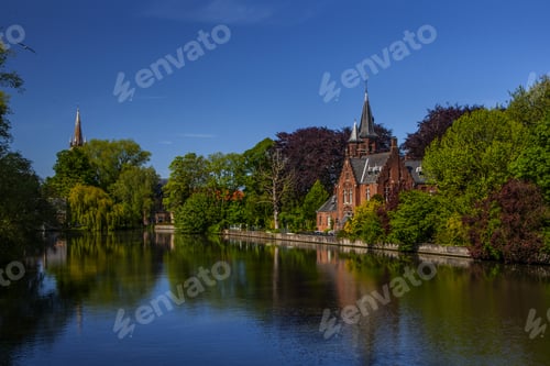 Preview: Minnewater Castle At The Lake Of Love In Bruges, Belgium