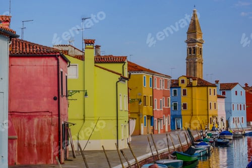 Preview: Burano, Italy - July 13: Colorful Houses By Canal On July 13, 2016 In Burano, Italy. Burano Is An