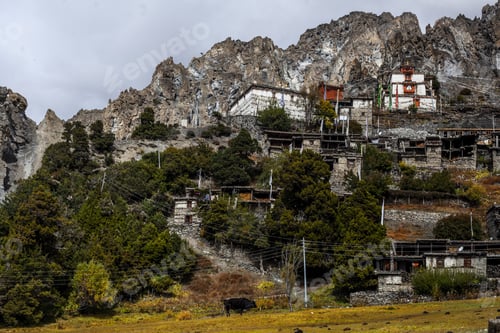 Preview: Traditional Stone Build Village Of Manang. Mountains In The Background. Annapurna Region, Nepal.