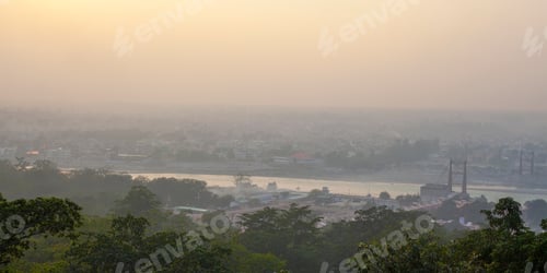 Preview: Sunset View Of Rishikesh, With Ram Jhula Bridge , India